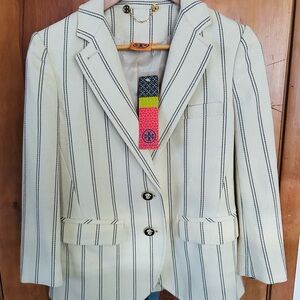 New Tory Burch Ivory and Black Pinstripe Blazer